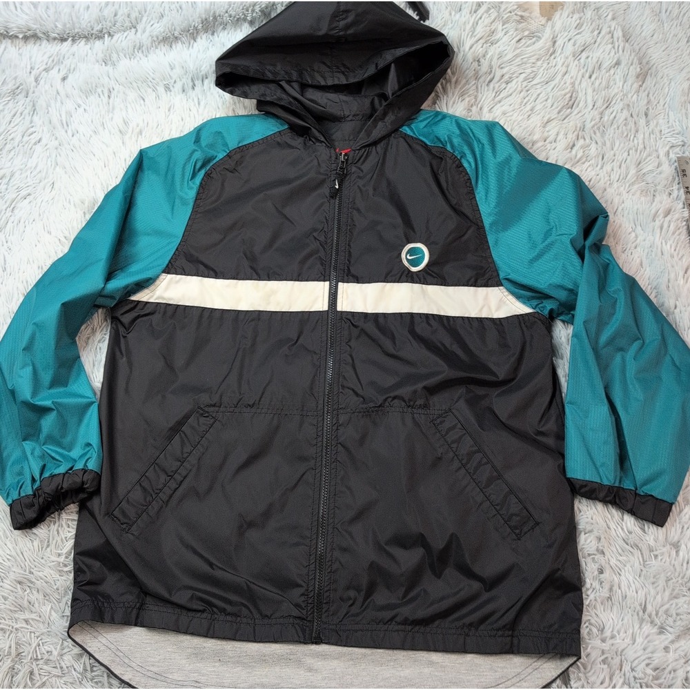 Nike Jacket Womens XL Black Hoodie Zip Up Windbreaker Swoosh Pockets Logo